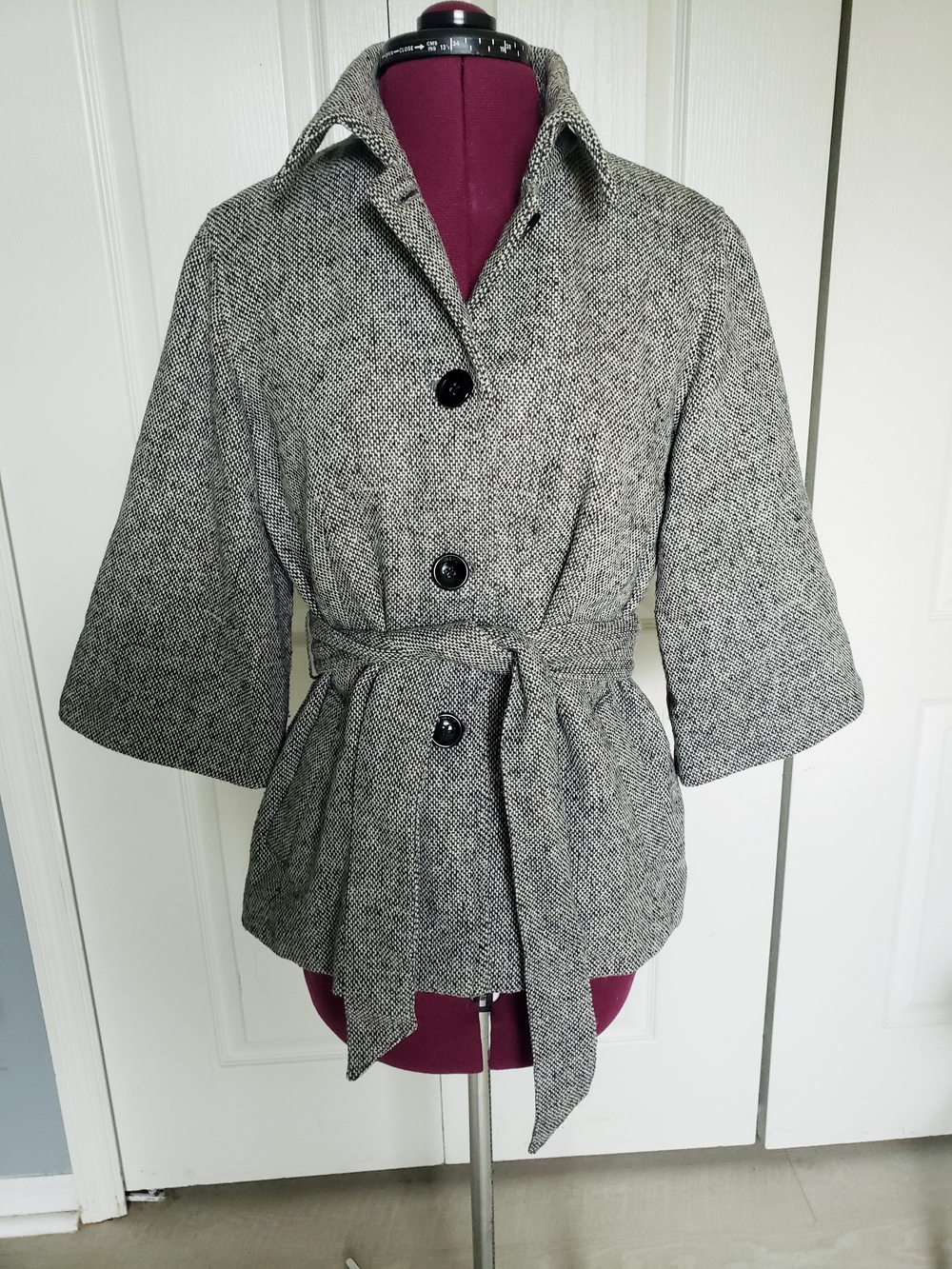 GAP Gray Herringbone Pea Coat with Tie Belt